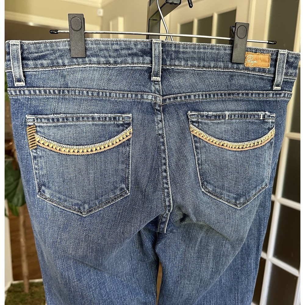 Paige Premium Denim Women's Jeans 31 Blue Straight Leg Embroidered Pockets USA - Picture 4 of 10
